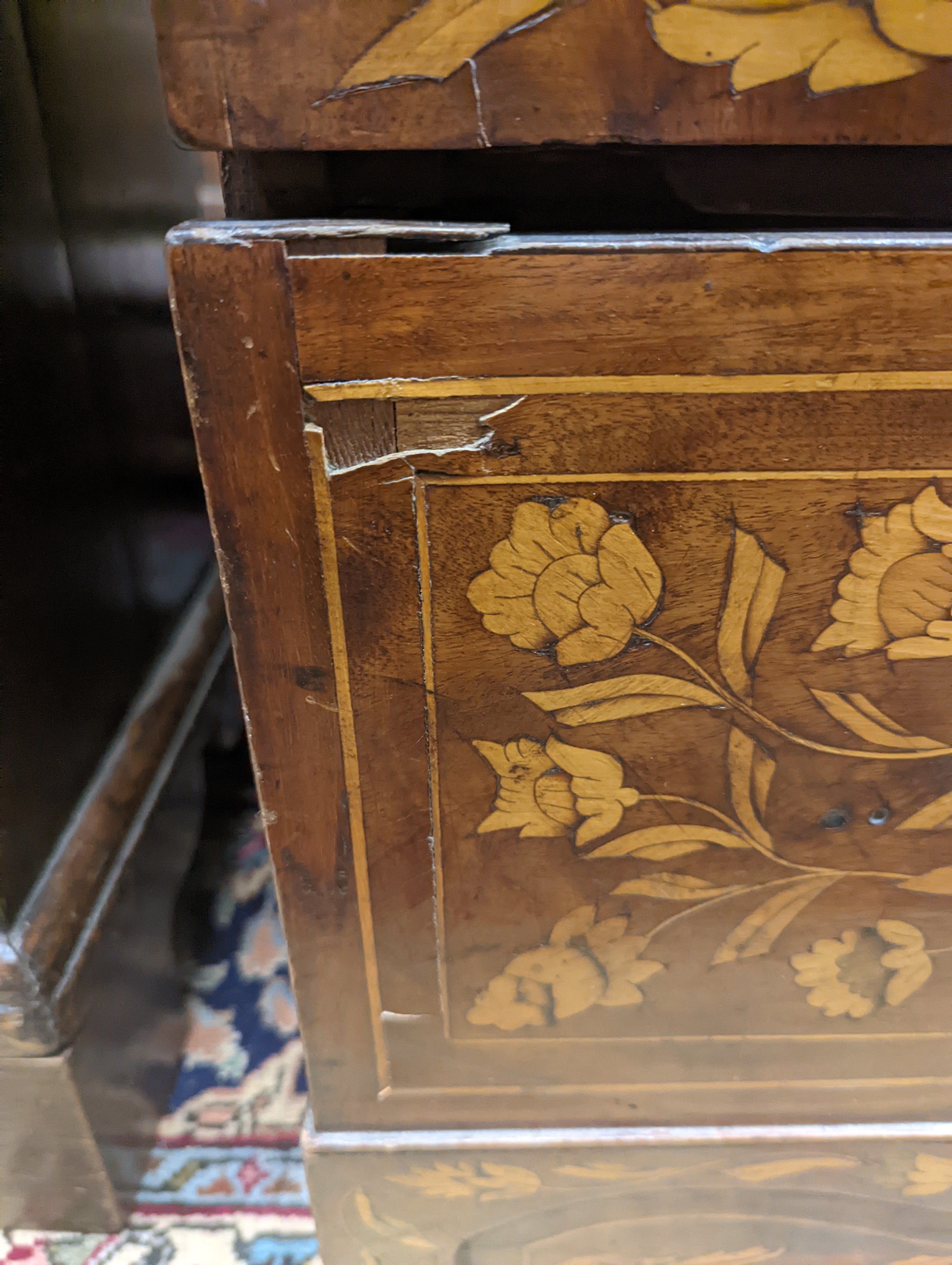 An 18th century Dutch floral marquetry walnut cabinet (altered), width 70cm, depth 48cm, height 87cm